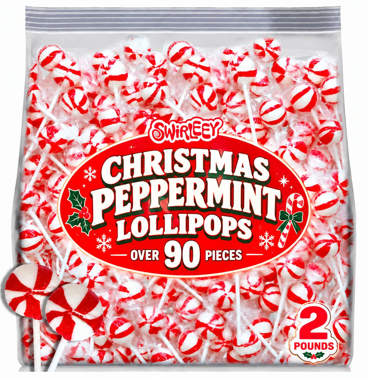 Red and White Peppermint Lollipops , 2 LB, 90 Count