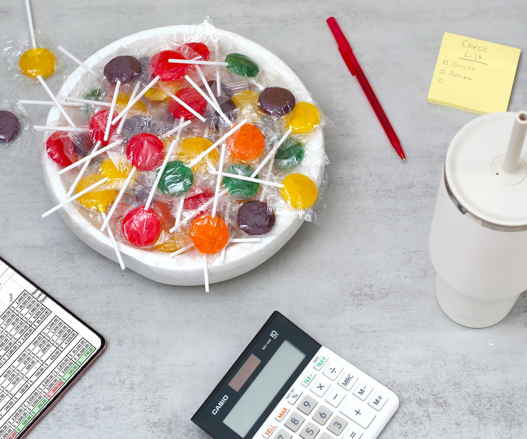 Dooboe Lollipops Individually Wrapped - 10 Pounds - Approx. 400 Lollis - Bulk Flat Classic Suckers - Christmas Parade Candy - Assorted Fruit Flavors - Candy Suckers for Classroom, Office - Big Bulk Candies (Rainbow)