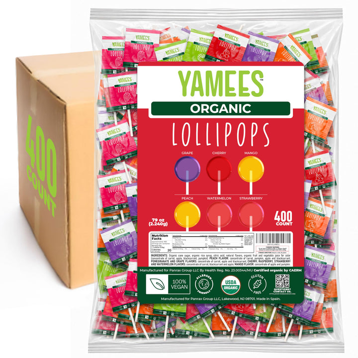 YAMEES Organic Lollipops 400 Count Bulk Candy Suckers