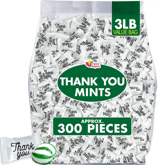 Thank You Mints, 3 lb, Approx. 300 Individually Wrapped Hospitality Favors