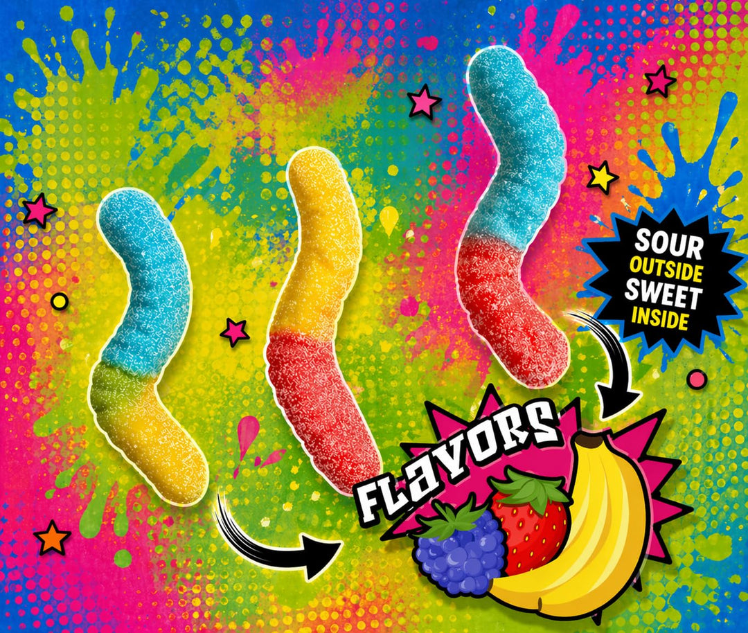 Dooboe Full Size Sour Gummy Worms Bulk Pack - 40 Packs (30 Gram Peg Bags) - Sour Squirmers Individually Wrapped for Kids and Adults, Parties, School, Pinata