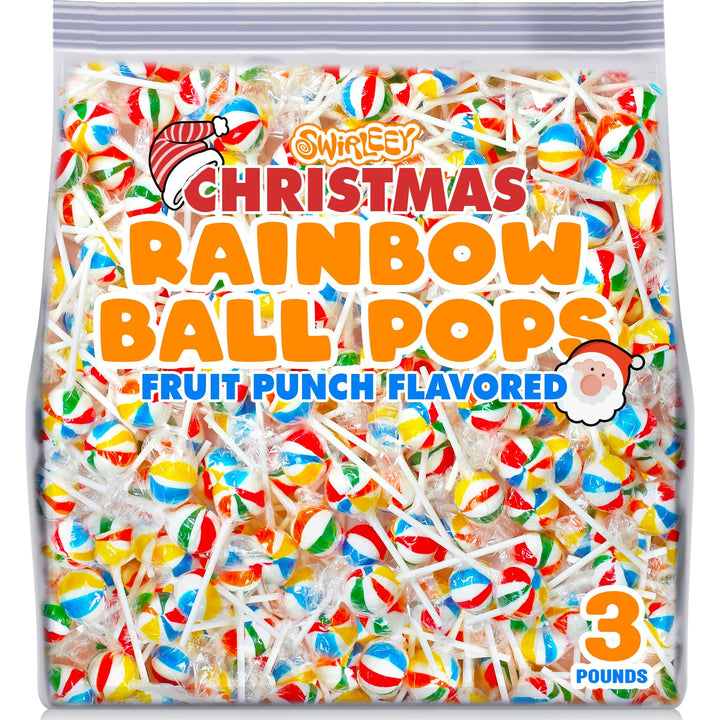 Rainbow Lollipops - 3 Pounds - Christmas Rainbow Parade Throws - Fruit Punch Flavored - Birthday Parties, Carnivals & Events - Colorful Individually Wrapped Suckers