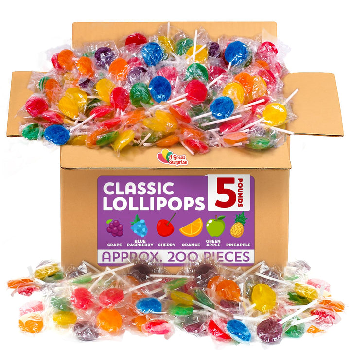 Classic Lollipops  5 Pounds - Banks Bulk Individually Wrapped Suckers  Camps, Birthday, Classroom Exchanges, Parties, Candy Buffets & Gifts