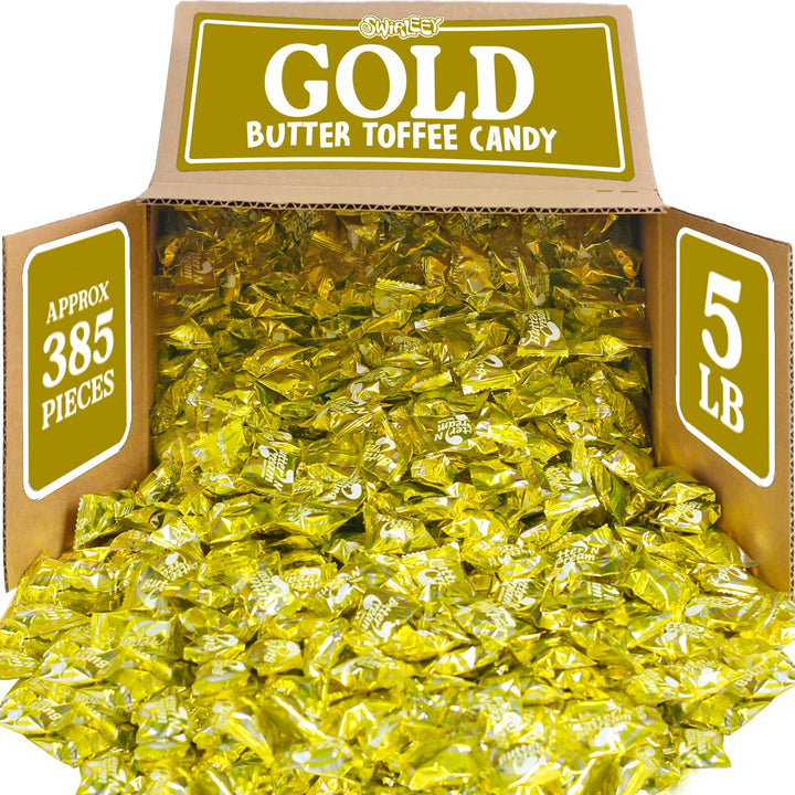Gold Candy Bulk - 5 LB - Butter N' Creme Candies - Gold Wedding Favor Candies - Smooth Rich Toffees Hard Candy - Foil Individually Wrapped Vintage Hard Candy