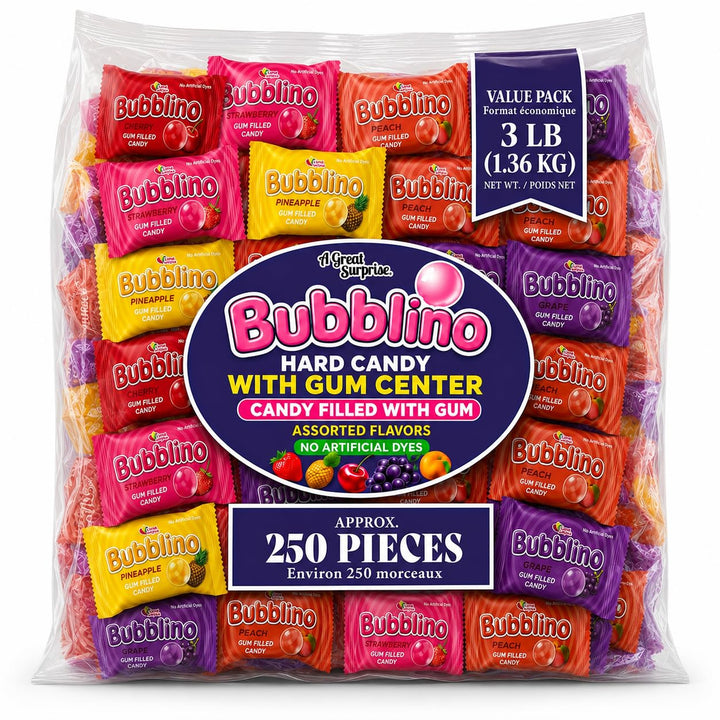 Dye-Free Gum-Filled Hard Candy - 3 lb - Mini Gum Pop With No Stick, No Artificial Dye