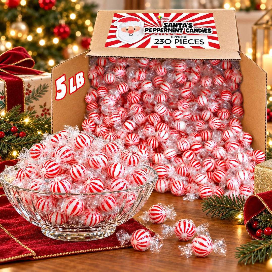 Christmas Peppermint Candy Balls, 5 lb Bulk, Jumbo Mints