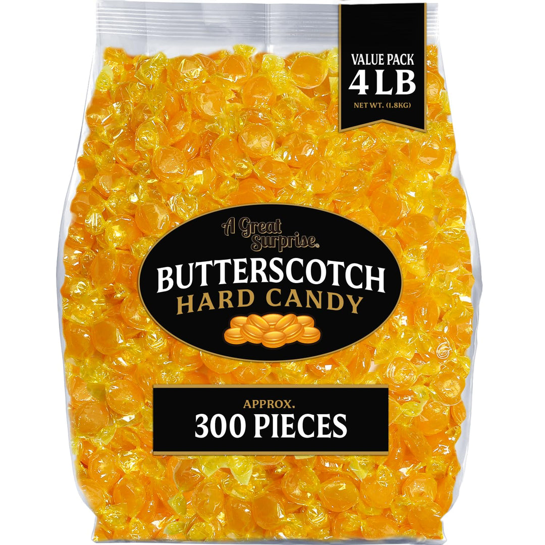 A Great Surprise Premium Butterscotch Hard Candy  4 lb - Individually Wrapped Butterscotch Candy Discs Buttons - Classic Creamy & Old Fashioned Butterscotch flavor Candy