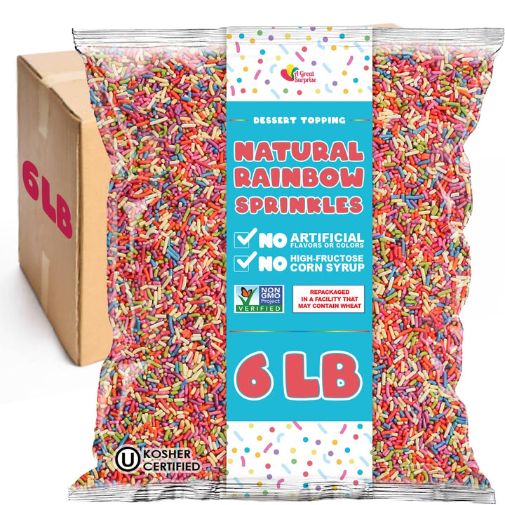 Bulk Sprinkles Dye Free - 6 Pounds - All Natural Sprinkles - Rainbow Sprinkle Mix - Bulk Jimmies, Topping for Cakes, Cookies, Ice-cream