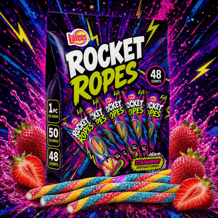 Rocket Ropes Rainbow Candy Filled Licorice, 48 Count -15g Each