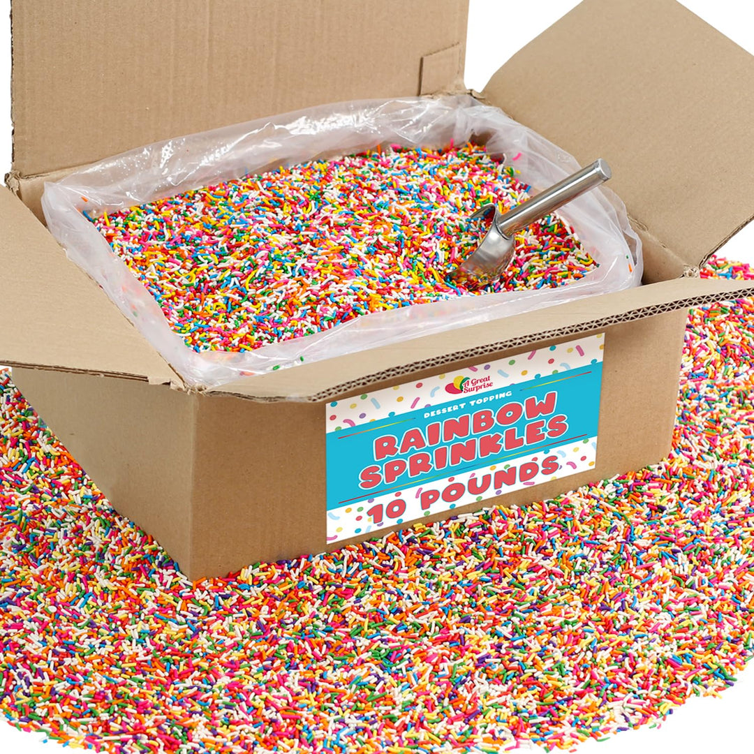 Rainbow Sprinkles Bulk - 10 LB Case - Wholesale Jimmies for Bakeries & Ice Cream Shops - Kosher, Vibrant Toppings for Cakes, Cupcakes & Desserts