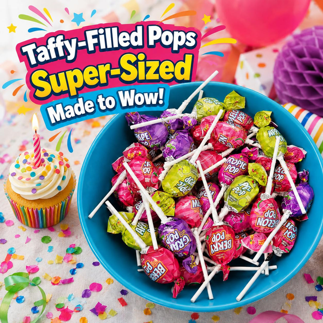 Taffy Filled Lollipops, 75 Count, No Artificial Dyes, Watermelon, Passionfruit, Green Apple, Grape, and Strawberry Flavors