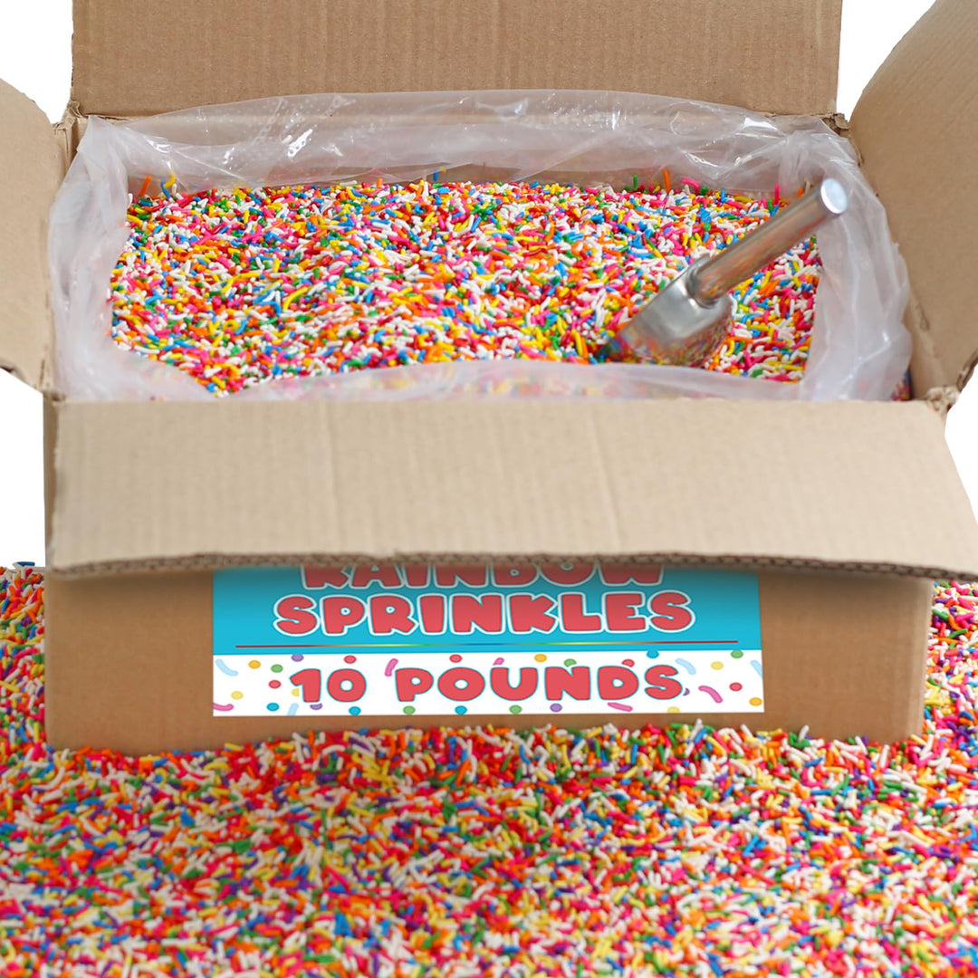 Rainbow Sprinkles Bulk - 10 LB Case - Wholesale Jimmies for Bakeries & Ice Cream Shops - Kosher, Vibrant Toppings for Cakes, Cupcakes & Desserts