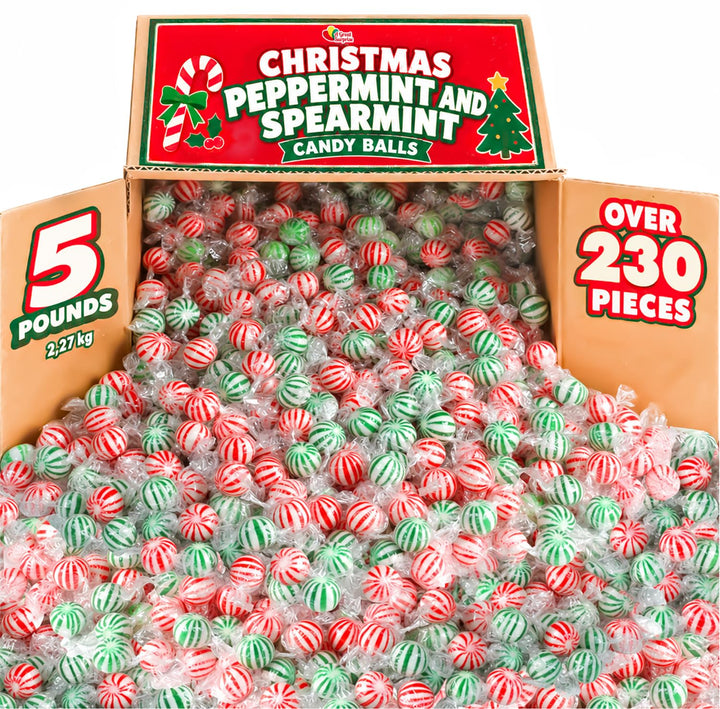 Christmas Assorted Jumbo Mint Balls 5 lb, Peppermint & Spearmint Candy