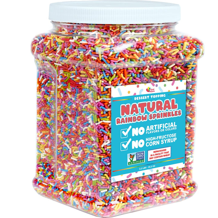 A Great Surprise Dye-Free Rainbow Sprinkles  2.2 LB - Spring Natural Vegan Baking Toppings with No Artificial Dyes or Flavors  Non-GMO Jimmies for Cookies, Cakes, Ice Cream & Cupcakes