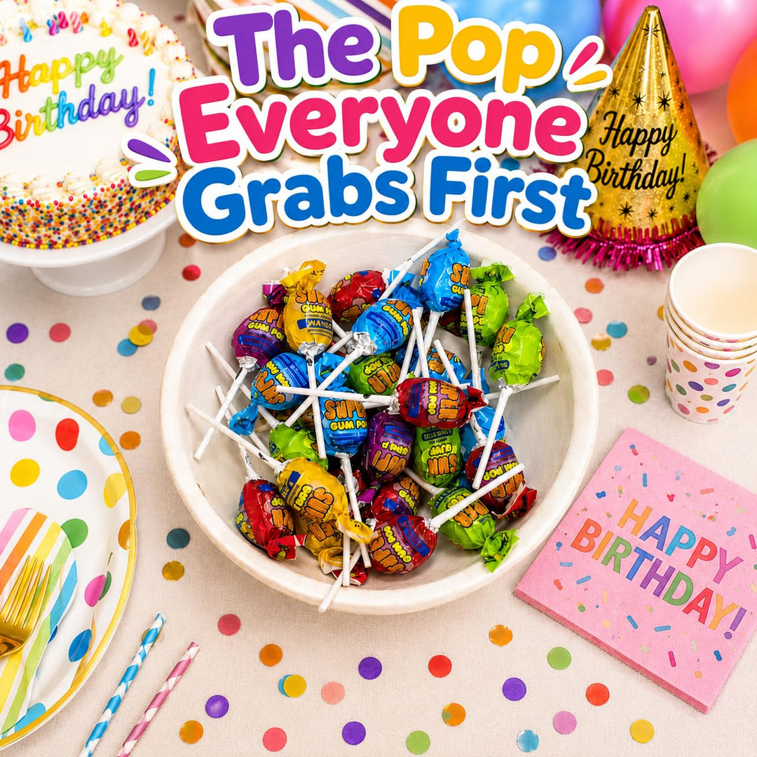 Super Sized Gum Pops - 50 Count - No Artificial Dyes - Over 2 Pounds Mega Lollipops With Gum - Cherry, Passionfruit, Mango, Watermelon, and Tropical Punch Flavors