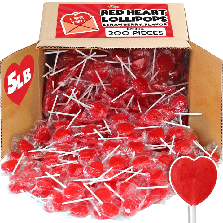 A Great Surprise Valentines Red Heart Lollipops  5 lb Bulk (200 ct)  Individually Wrapped Candy for Teachers & School Rewards