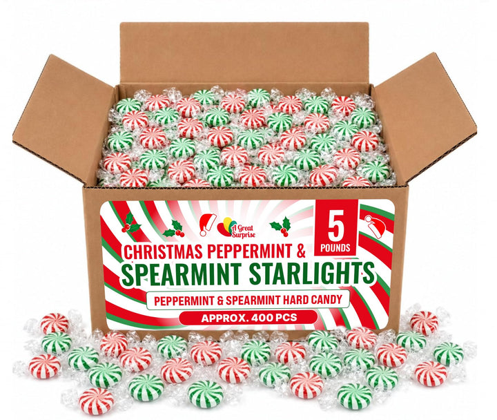 Starlight Mints, 5 lb Bulk, Christmas Peppermint and Spearmint Hard Candy