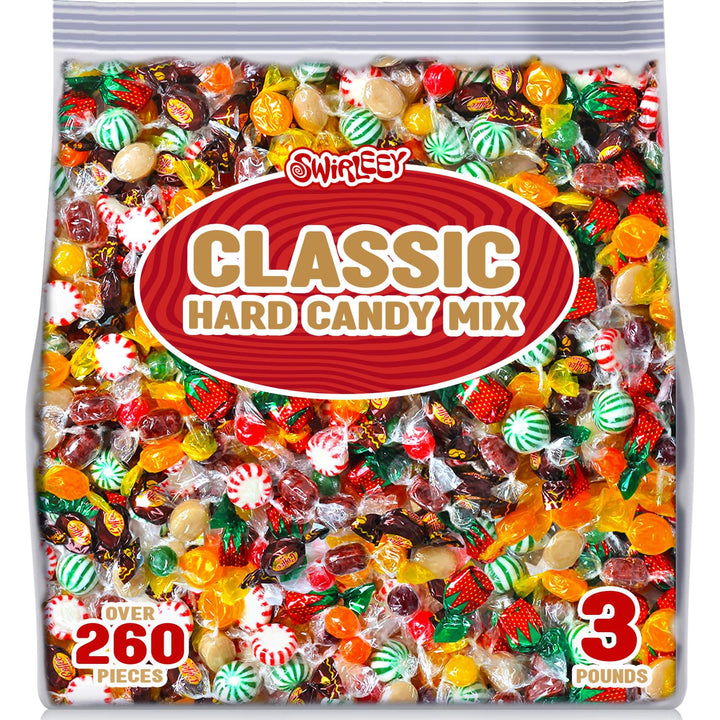Swirleey Christmas Hard Candy Assortment - 3 Pounds - Old Fashion Classic Hard Candy - Assorted Flavors - Root Beer Barrels, Butterscotch, Strawberry Bon Bons, Sour Balls, Coffee Discs and More