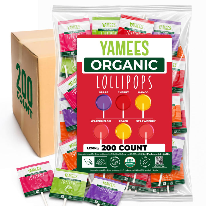 YAMEES Organic Lollipops 200 Count Bulk Suckers