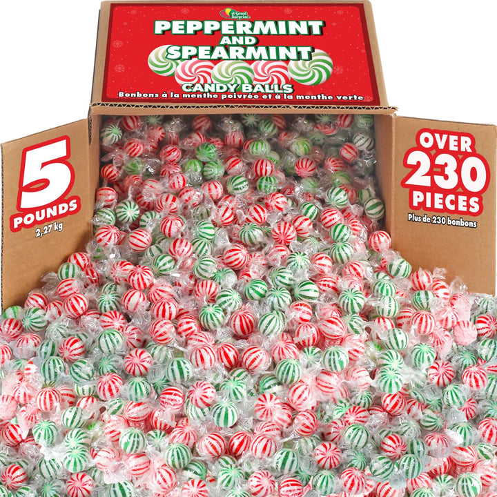 Assorted Jumbo Mint Balls - Peppermint & Spearmint Candy - 5 Pounds - Bulk Mint Hard Candy - Individually Wrapped for Refreshing Office Snack