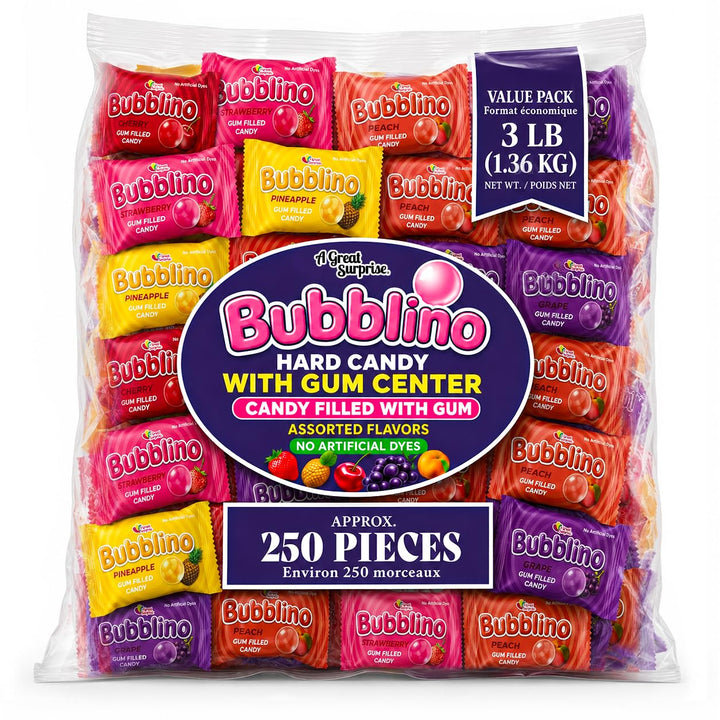 Dye-Free Gum-Filled Hard Candy - 3 lb - Mini Gum Pop With No Stick, No Artificial Dye