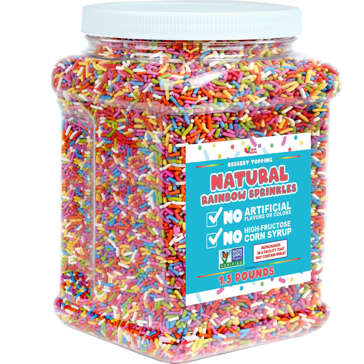 A Great Surprise Dye Free Rainbow Sprinkles - 1.5 Pounds - All Natural - Vegan Sprinkles for Baking, Ice Cream, Cookies, Cupcakes