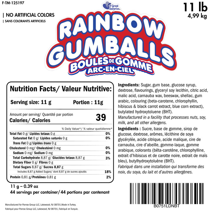 Bulk Rainbow Gumballs  11 lb, Approx. 470 Pcs. Naturally Colored Gumballs with No Artificial Dyes  Perfect for Office Candy Bowls, Breakrooms, Vending Machines & Party Buffets