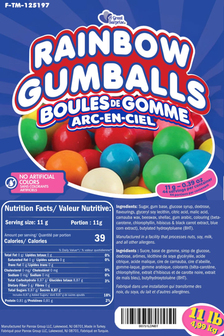 Rainbow Gumballs, 11 lb, Approx. 470 Pieces, Naturally Colored
