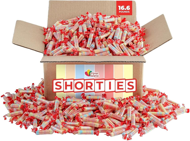 A Great Surprise Bulk Pressed Candy Rolls - Approx. 1300 Pieces - 16 Pounds - Individually Wrapped - Wholesale Classic Dextrose Candies for Schools, Camps, Parades, Piñatas - Shorties Candy