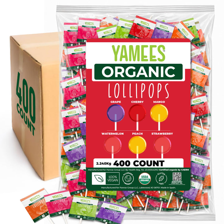 YAMEES Organic Lollipops 400 Count Bulk Candy Suckers