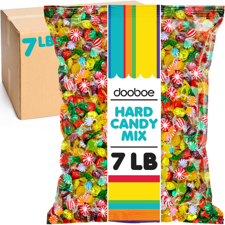 Dooboe Hard Candy Mix - 7 Pounds - Christmas Big Bulk Hard Candies Individually Wrapped - Holiday Old Fashioned Stocking Stuffers - Rootbeer, Strawberry, Toffee, Mint and More