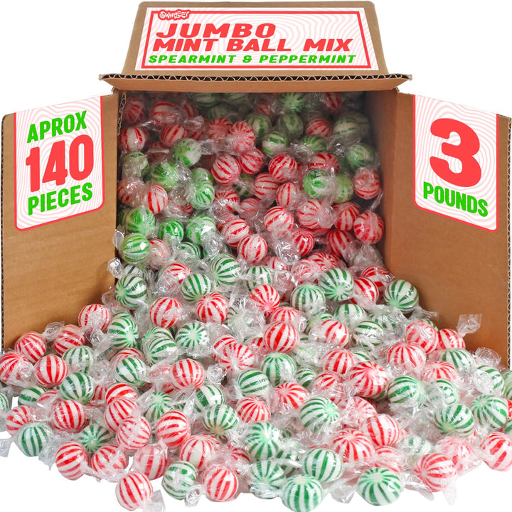 Mint Candy Balls Assortment - 3 Pounds - Big Bulk Spearmint & Peppermint Hard Candy - Mint Bulk Candies - Individually Wrapped Bulk Mints - Refreshing Office Snack
