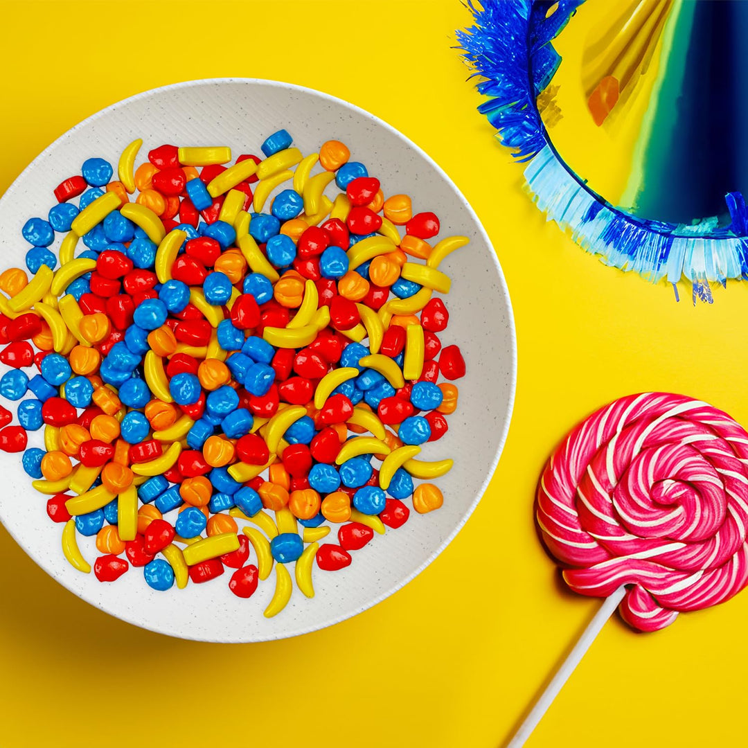 Fruit Shaped Candies - 2 Pounds - Unwrapped Gumball Machine Refills - Banana, Strawberry, Peach, Blueberry Flavors