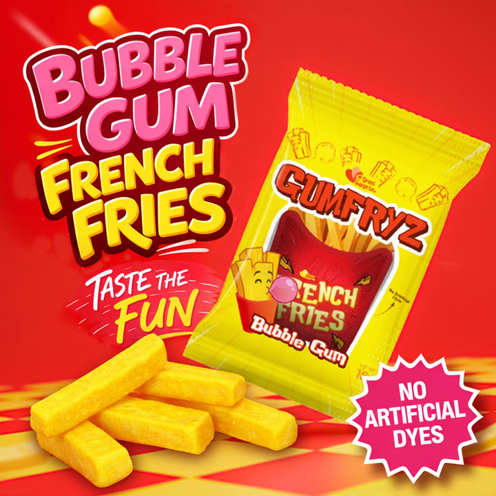 French Fries Bubble Gum, 24 Count, Fry-Shaped Novelty Candy, Dye-Free