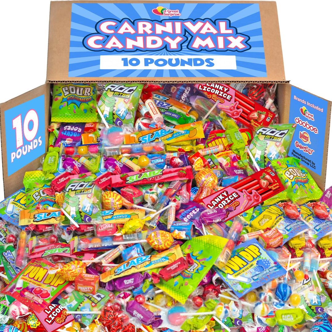 Bulk Candy Individually Wrapped Gift - 10 Pounds - Big Bulk Candies - Party Favor Treats for Birthdays, Parades, Offices (Carnival)
