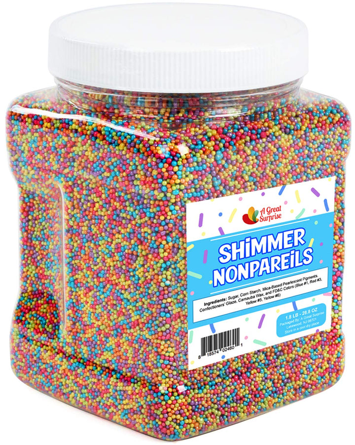 Shimmer Rainbow Nonpareils - Bulk Birthday Rainbow Sprinkles - Decorating Toppings - Jimmies Cake Decorating - 1.8 Pounds