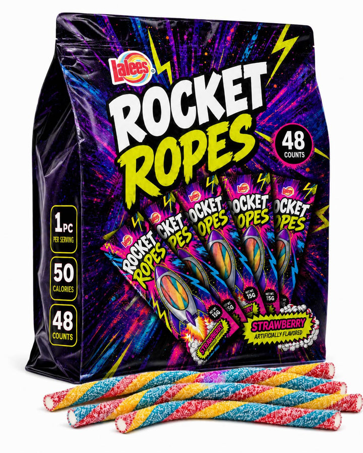 Rocket Ropes Rainbow Candy Filled Licorice, 48 Count -15g Each