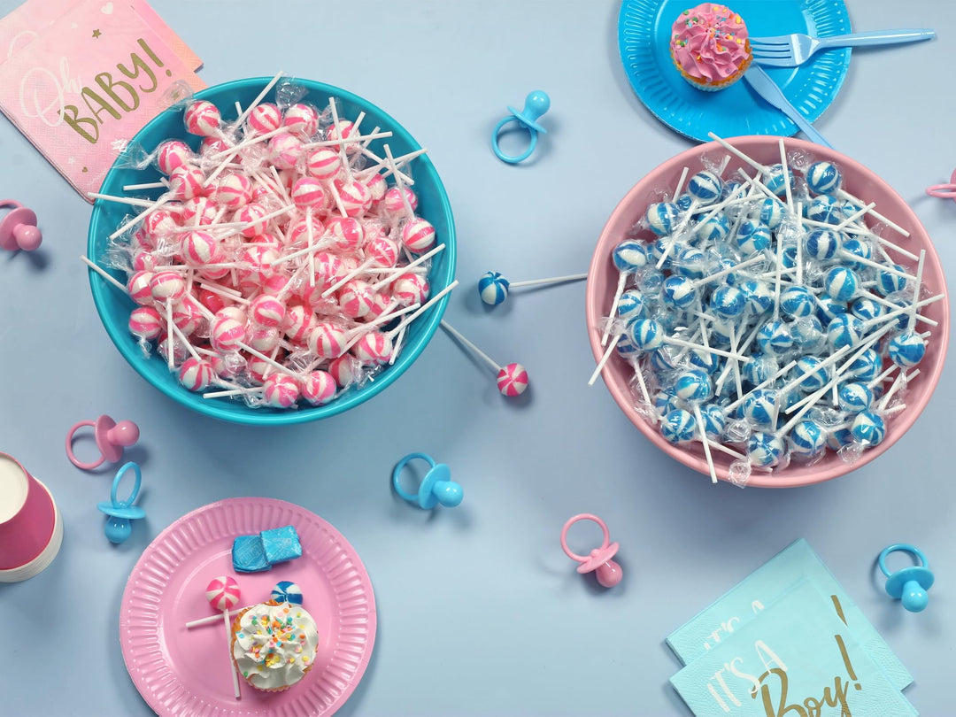 Blue Lollipops - 2 Pounds - 90 Lollipops - Blue Raspberry Flavor - Baby Boy Shower Candies, Holiday, Winter Theme - Gender Reveal Favors