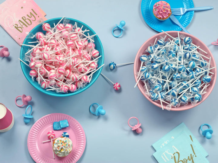 Blue Lollipops - 2 Pounds - 90 Lollipops - Blue Raspberry Flavor - Baby Boy Shower Candies, Holiday, Winter Theme - Gender Reveal Favors