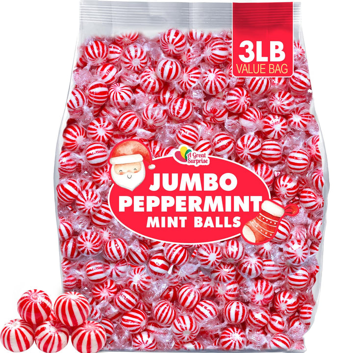 Christmas Peppermint Candy Balls Bulk  3 Pounds - Individually Wrapped Red & White Hard Mints for Candy Buffet, Holiday, Party Favors & Events  Classic Round Peppermints
