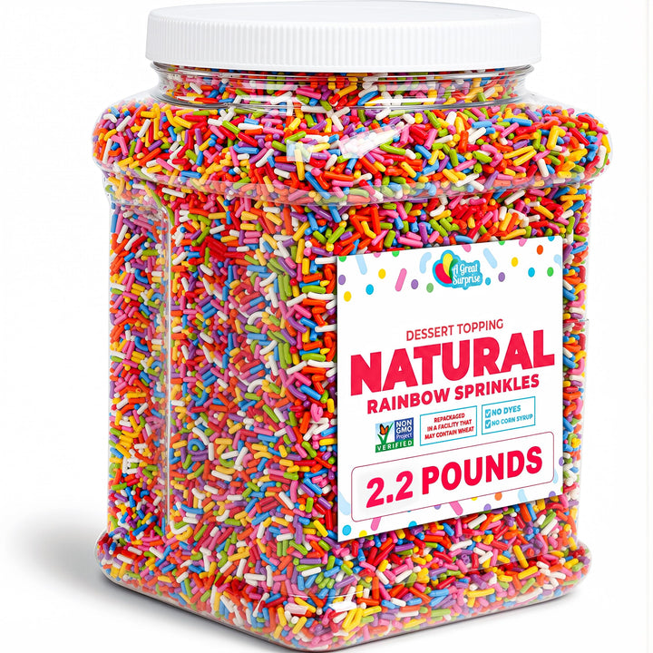 Dye-Free Rainbow Sprinkles 2.2 lb Vegan Jimmies for Cookies Cake Ice Cream
