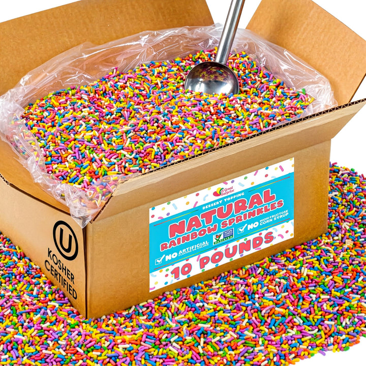 Natural Rainbow Sprinkles, 10 lb, Kosher Non-GMO Dye-Free Jimmies