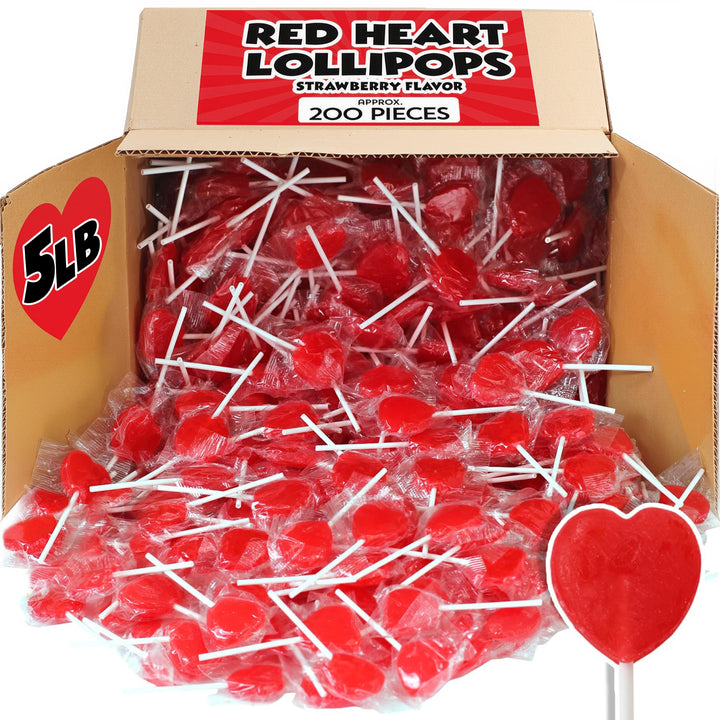 Red Heart Lollipops, 5 lb Bulk, 200 Individually Wrapped Candy Pops