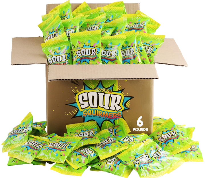 Dooboe Bulk Sour Gummy Worms - 6 Pound Wholesale Box - Approx 100 Peg Bags - Gummy Worms Individually Wrapped for Parties, Classrooms, Pinata