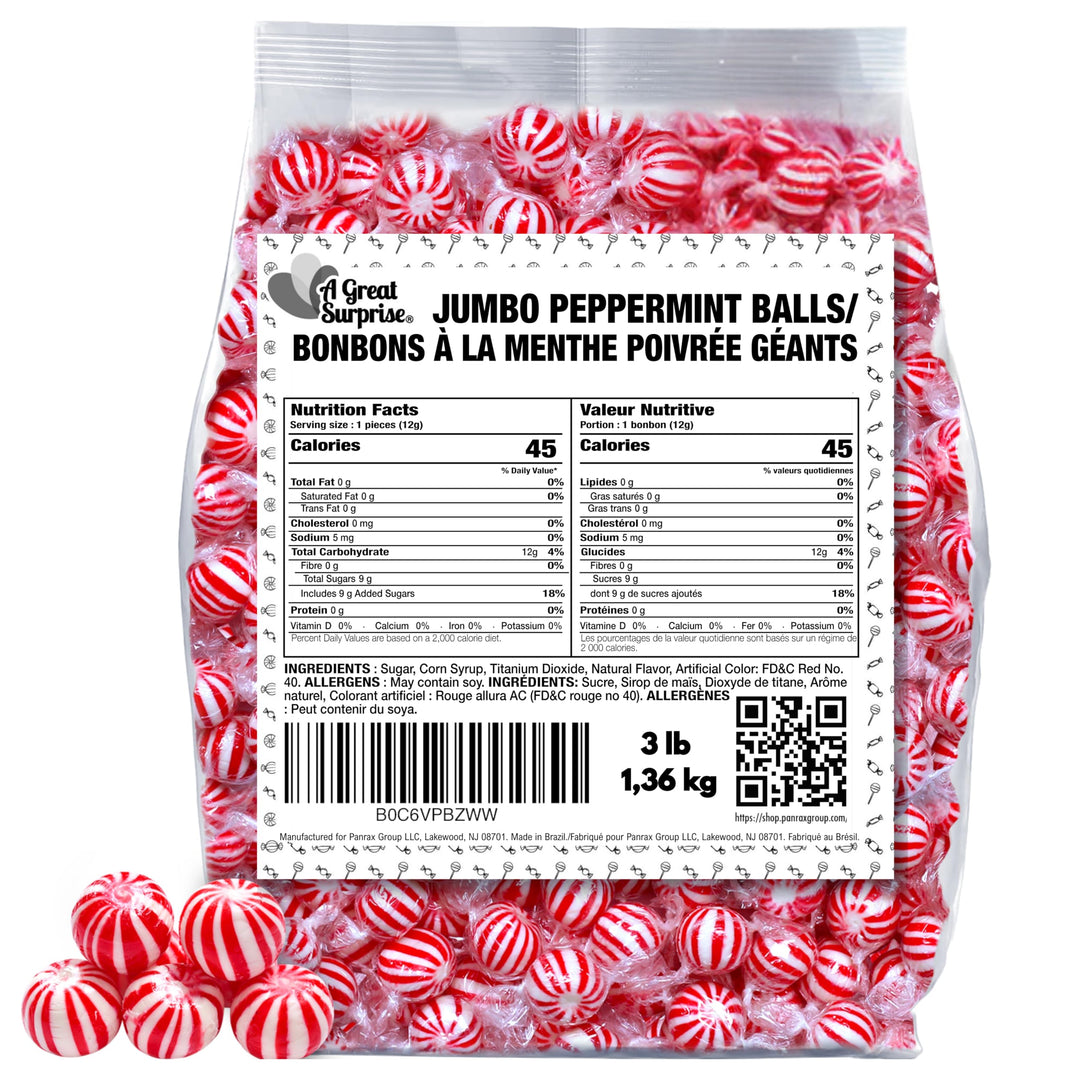 Jumbo Peppermint Candy Balls, 3 lb, Approx. 130 Individually Wrapped