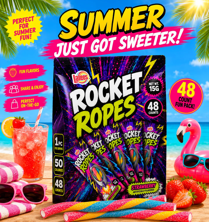 Rocket Ropes Rainbow Candy Filled Licorice, 48 Count -15g Each