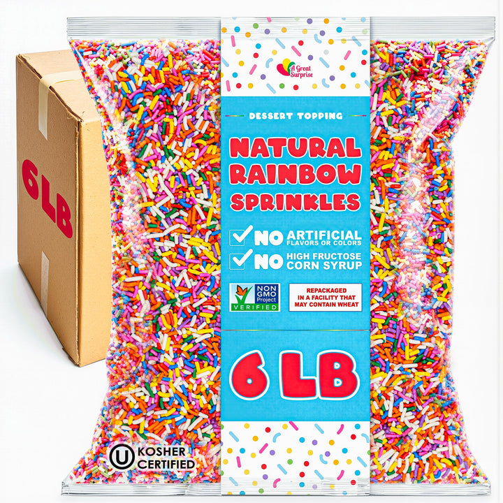 Bulk Sprinkles Dye Free - 6 Pounds - All Natural Sprinkles - Rainbow Sprinkle Mix - Bulk Jimmies, Topping for Cakes, Cookies, Ice-cream