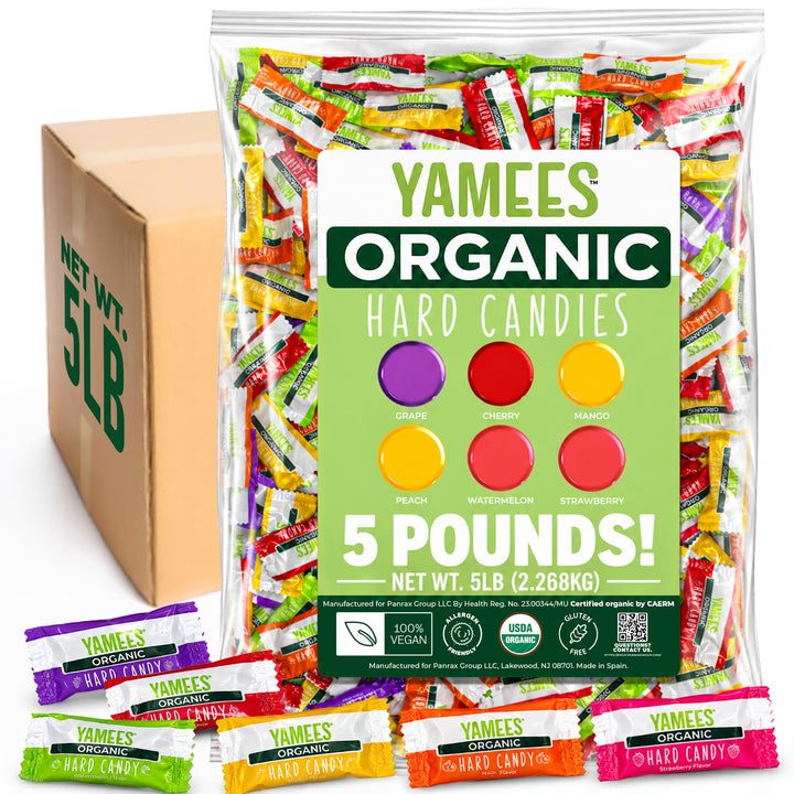 YAMEES Organic Hard Candy, Mixed-Fruit, 5 lb Bulk