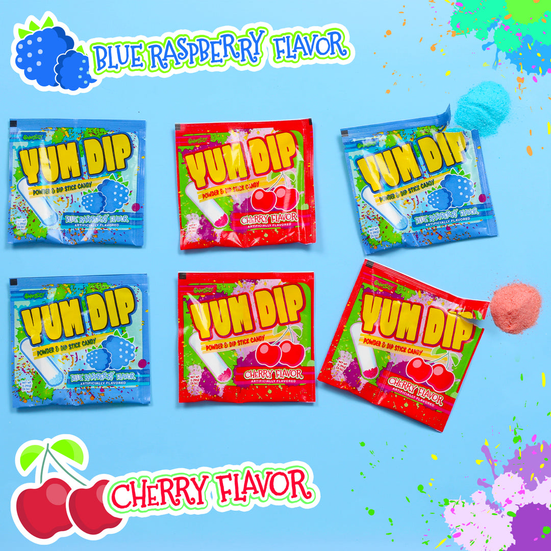 Bulk Powder n Dip Stick Candy - Over 1,000 Fun Size Bags - 13 Pound Box - Assorted Flavors Cherry & Blue Raspberry - Bulk Kids Classic DipNLik Candies - Yum Dip